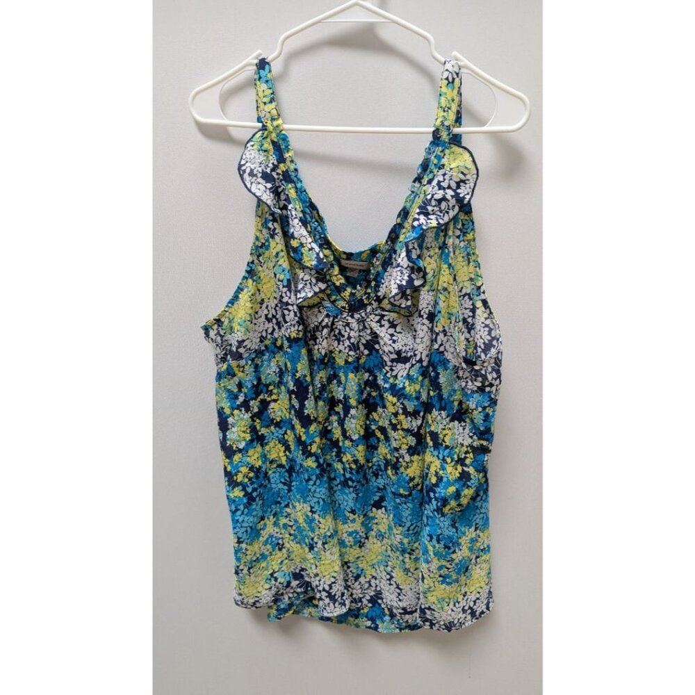 avenue Green/Blue Floral Sleeveless Sheer Blouse